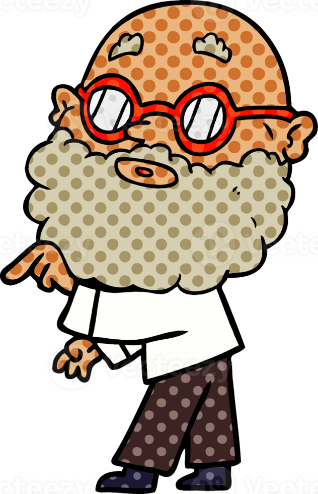 cartoon curious man with beard and glasses png