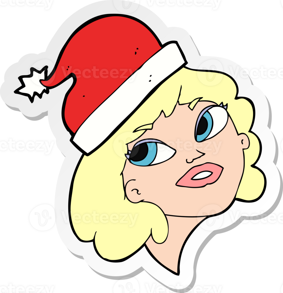 sticker of a cartoon woman ready for christmas png