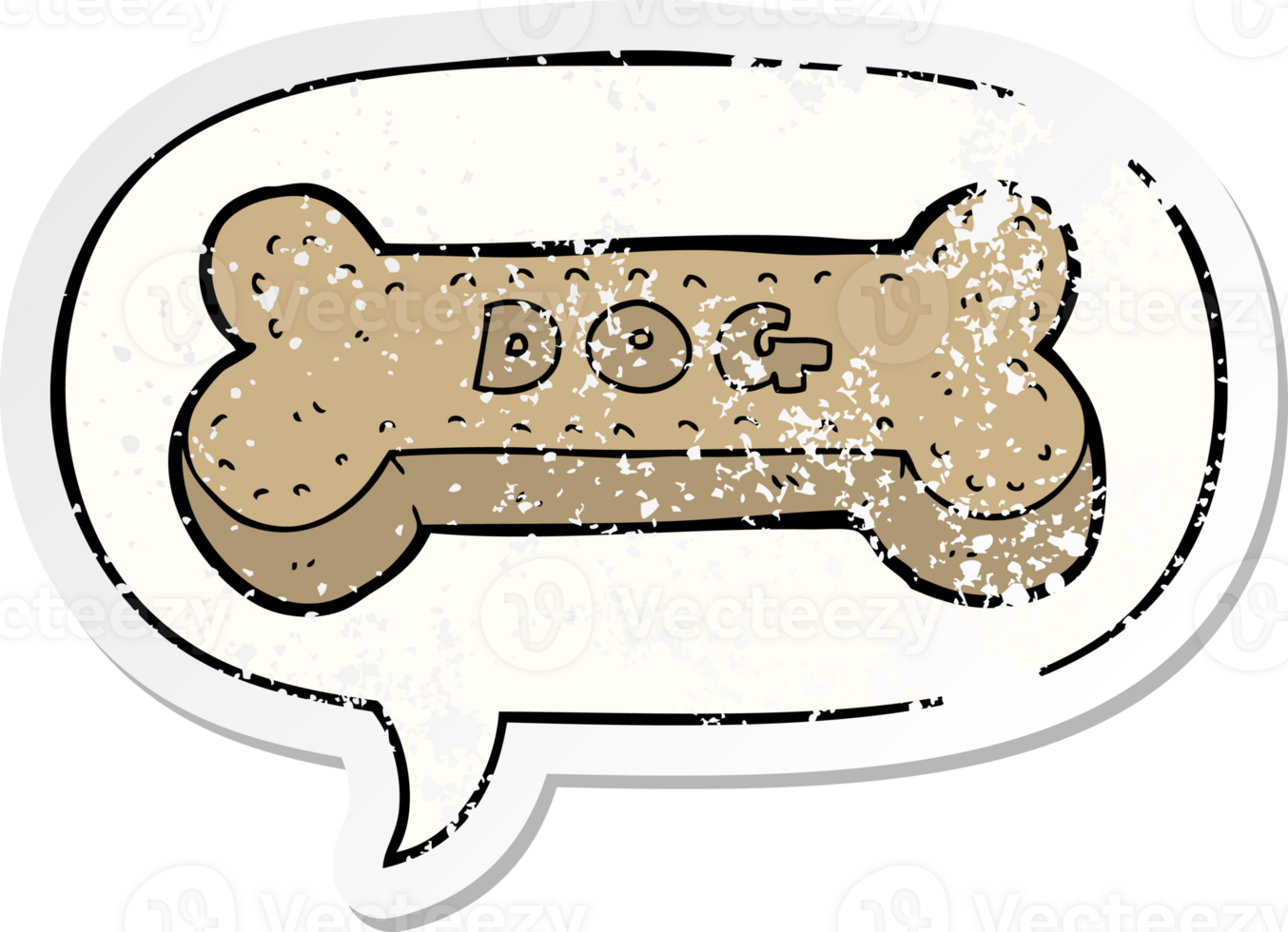 cartoon dog biscuit with speech bubble distressed distressed old sticker png