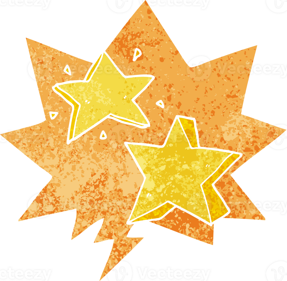 cartoon star with speech bubble in grunge distressed retro textured style png