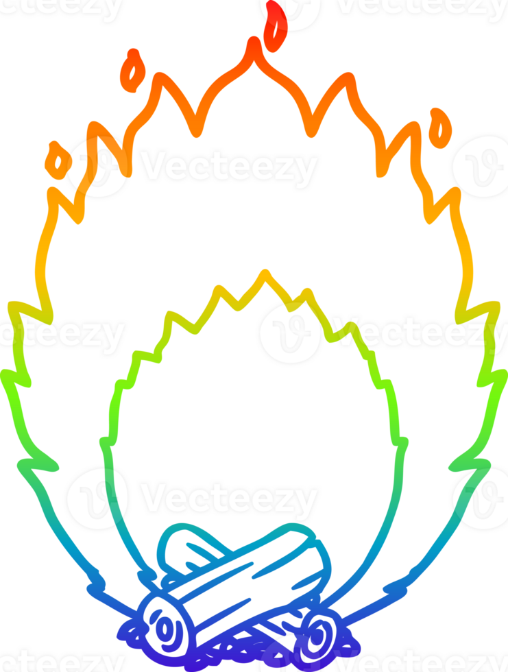 rainbow gradient line drawing of a cartoon blazing camp fire png