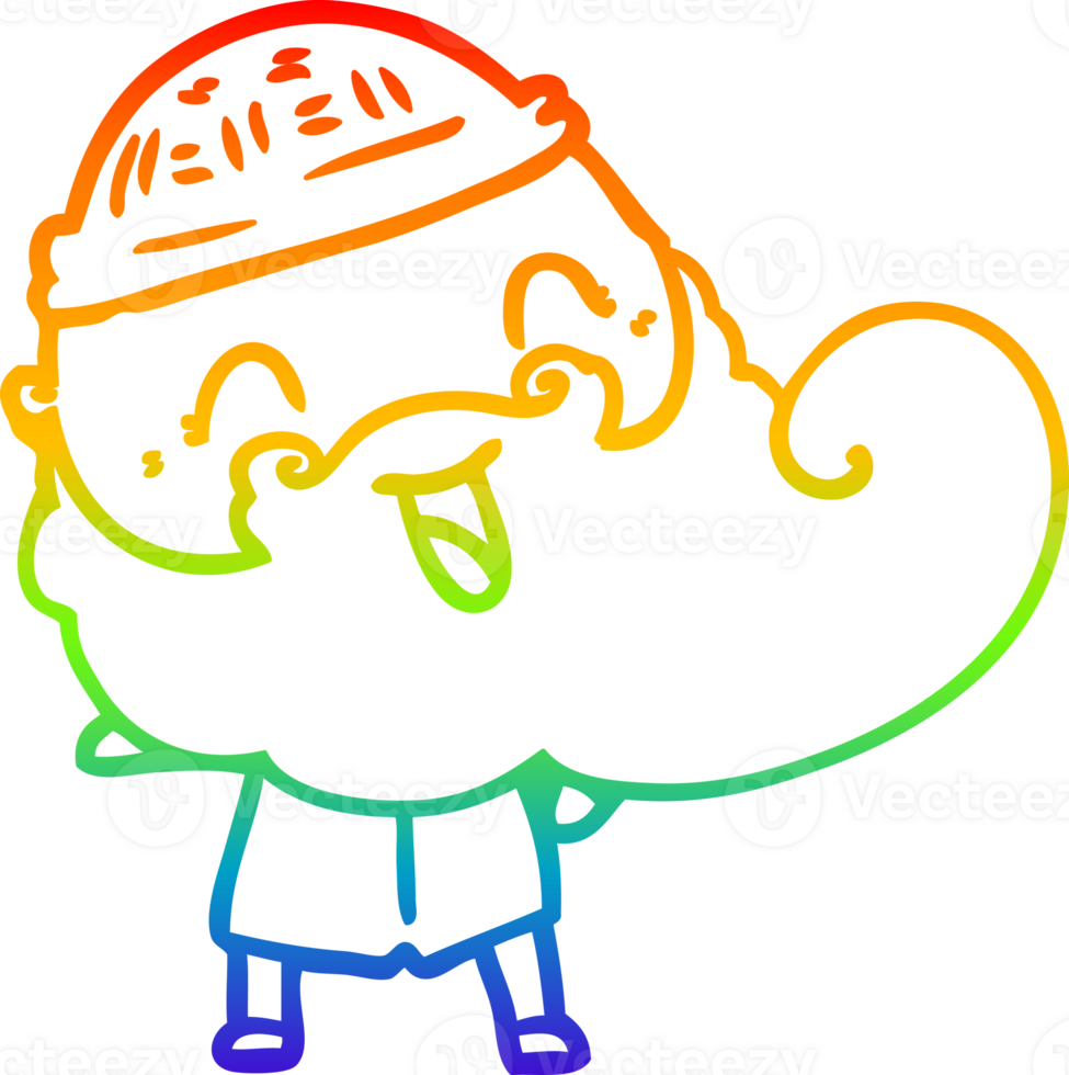 rainbow gradient line drawing of a happy man with beard and winter hat png