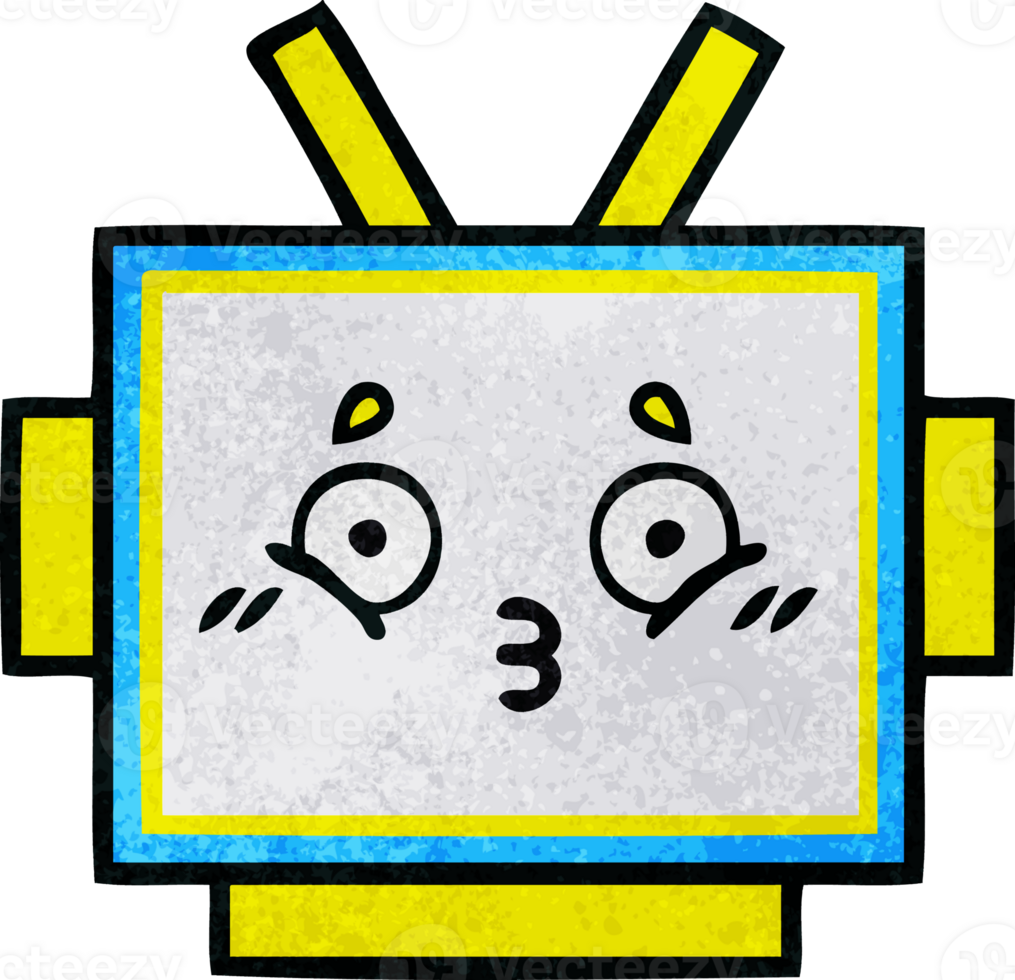 retro grunge texture cartoon of a robot head png
