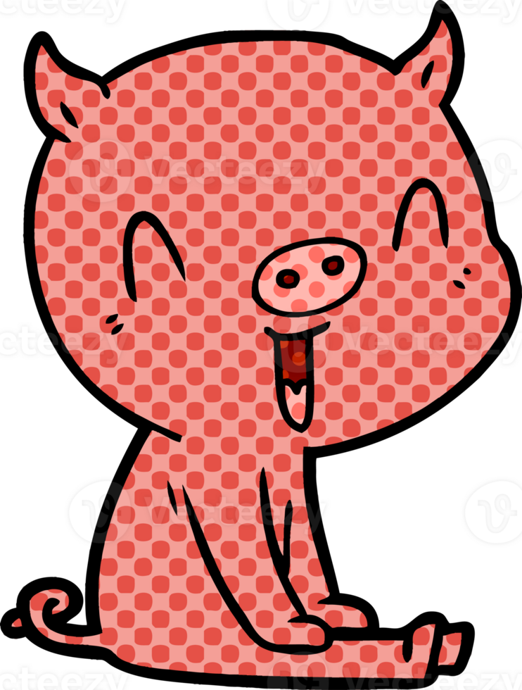 happy cartoon pig sitting png
