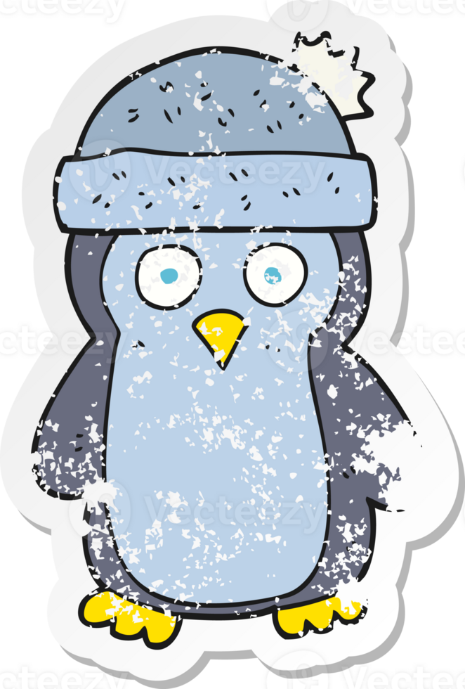 retro distressed sticker of a cartoon penguin png