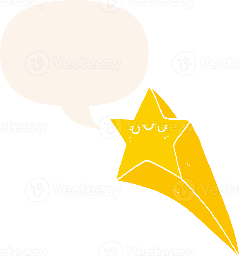 cartoon shooting star with speech bubble in retro style png