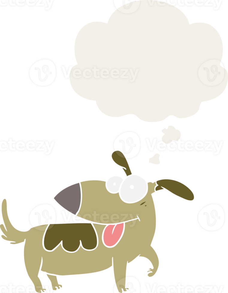 cartoon happy dog with thought bubble in retro style png