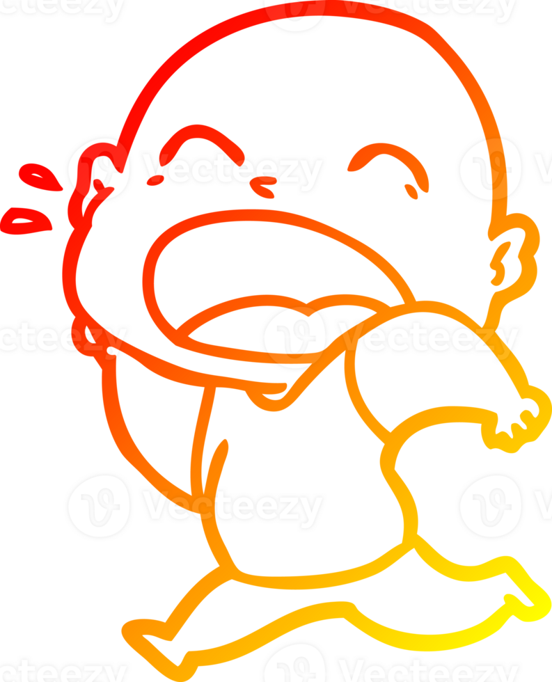 warm gradient line drawing of a cartoon shouting bald man png