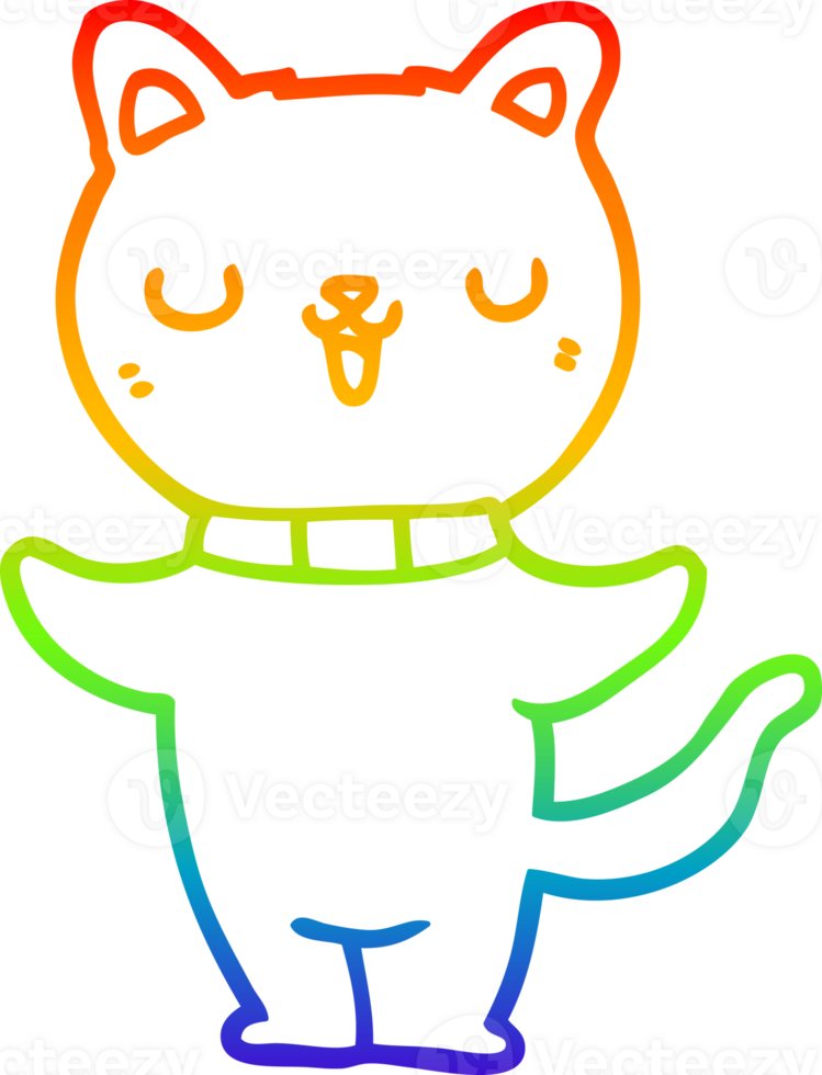 rainbow gradient line drawing of a cartoon cat png