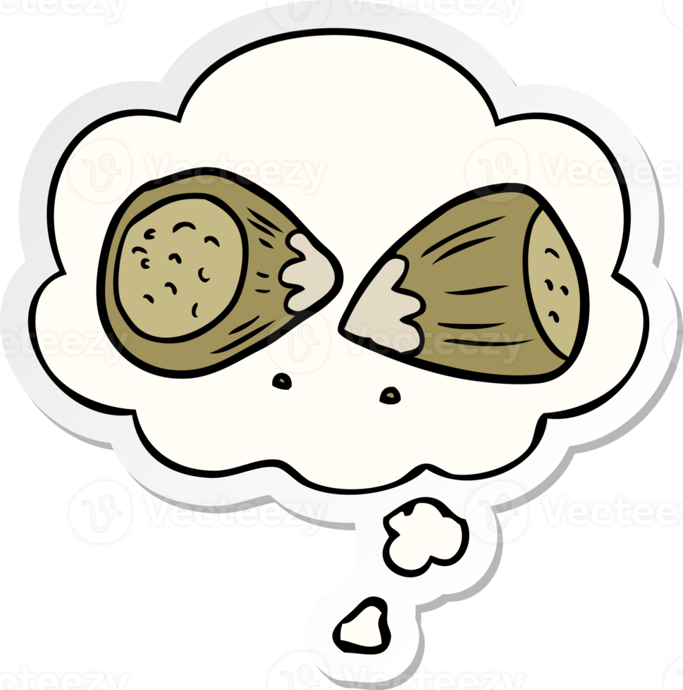 cartoon hazelnuts with thought bubble as a printed sticker png