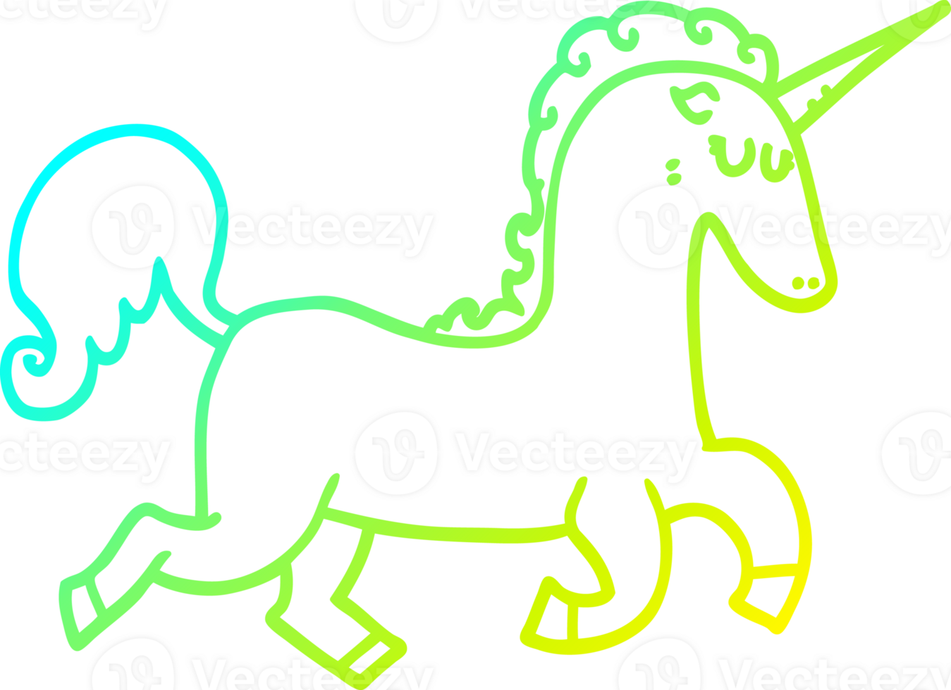 cold gradient line drawing of a cartoon unicorn png