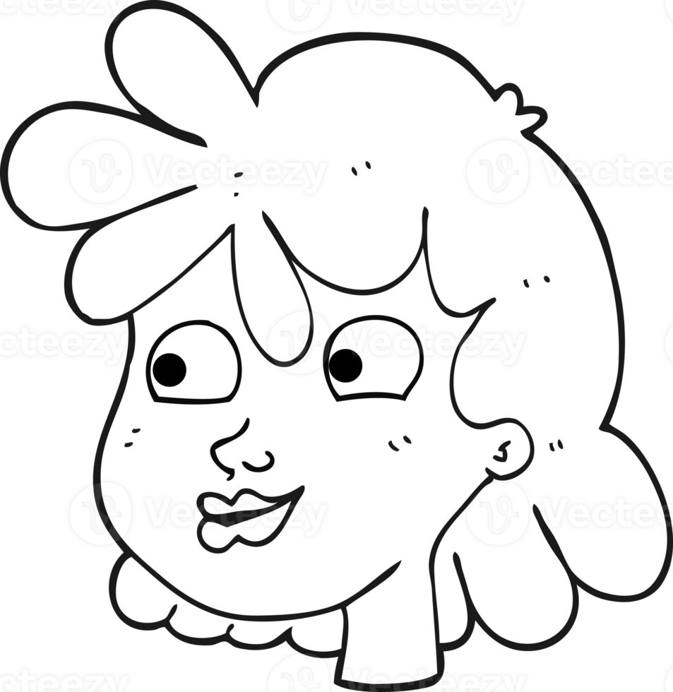 drawn black and white cartoon female face png