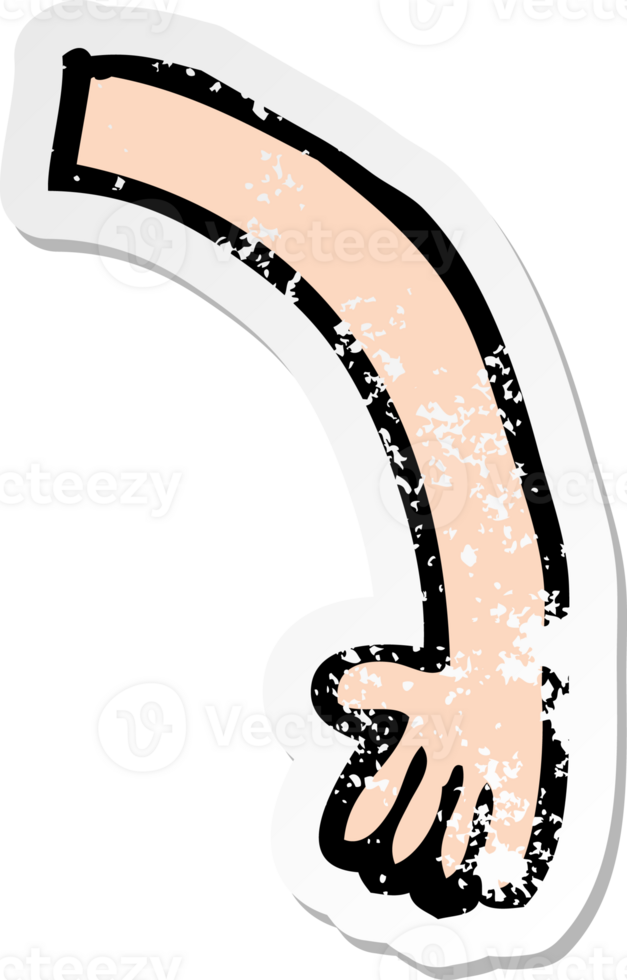 retro distressed sticker of a cartoon arm png