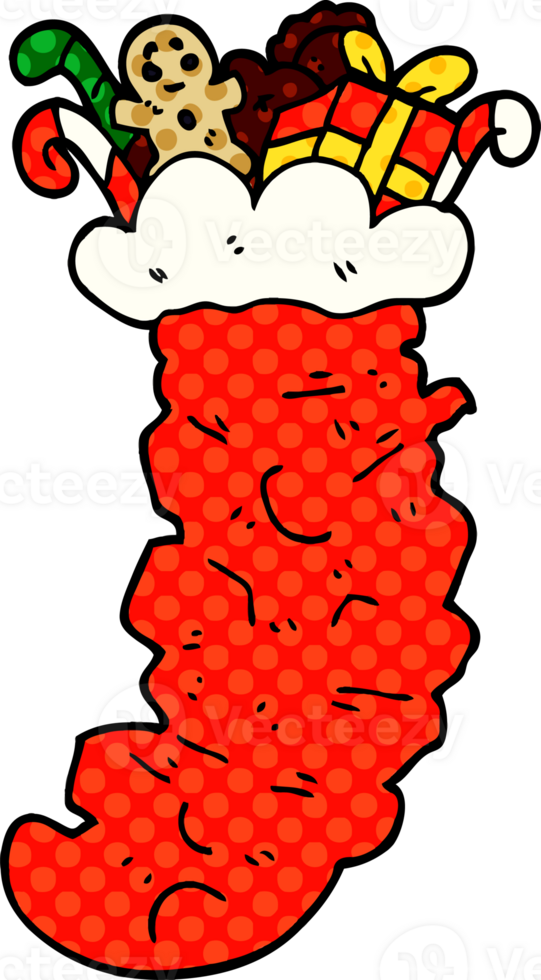 cartoon doodle christmas stocking stuffed with toys png