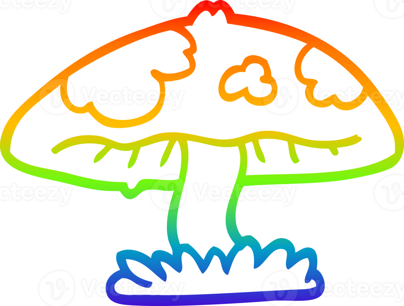 rainbow gradient line drawing of a cartoon mushroom png