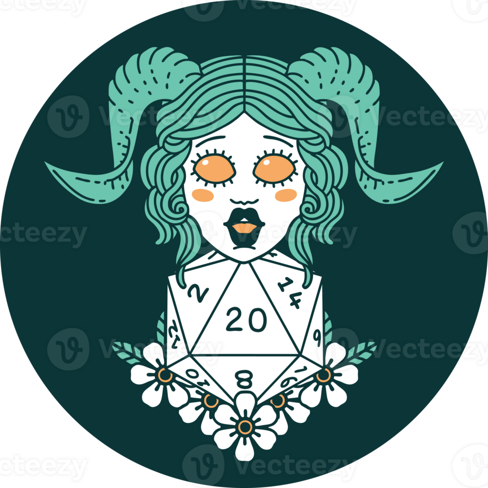 icon of tiefling with natural twenty dice roll png