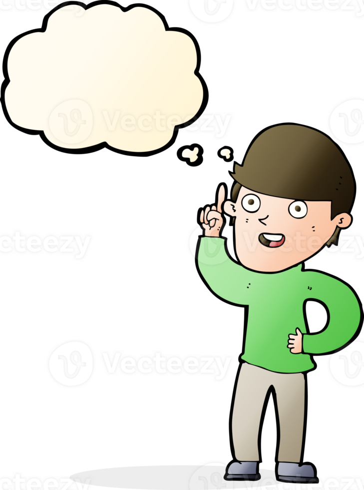 cartoon boy with idea with thought bubble png