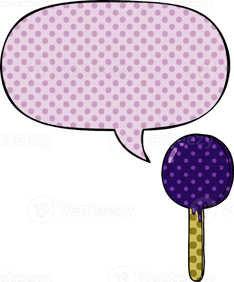 cartoon lollipop with speech bubble in comic book style png