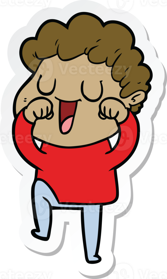 sticker of a laughing cartoon man rubbign eyes png