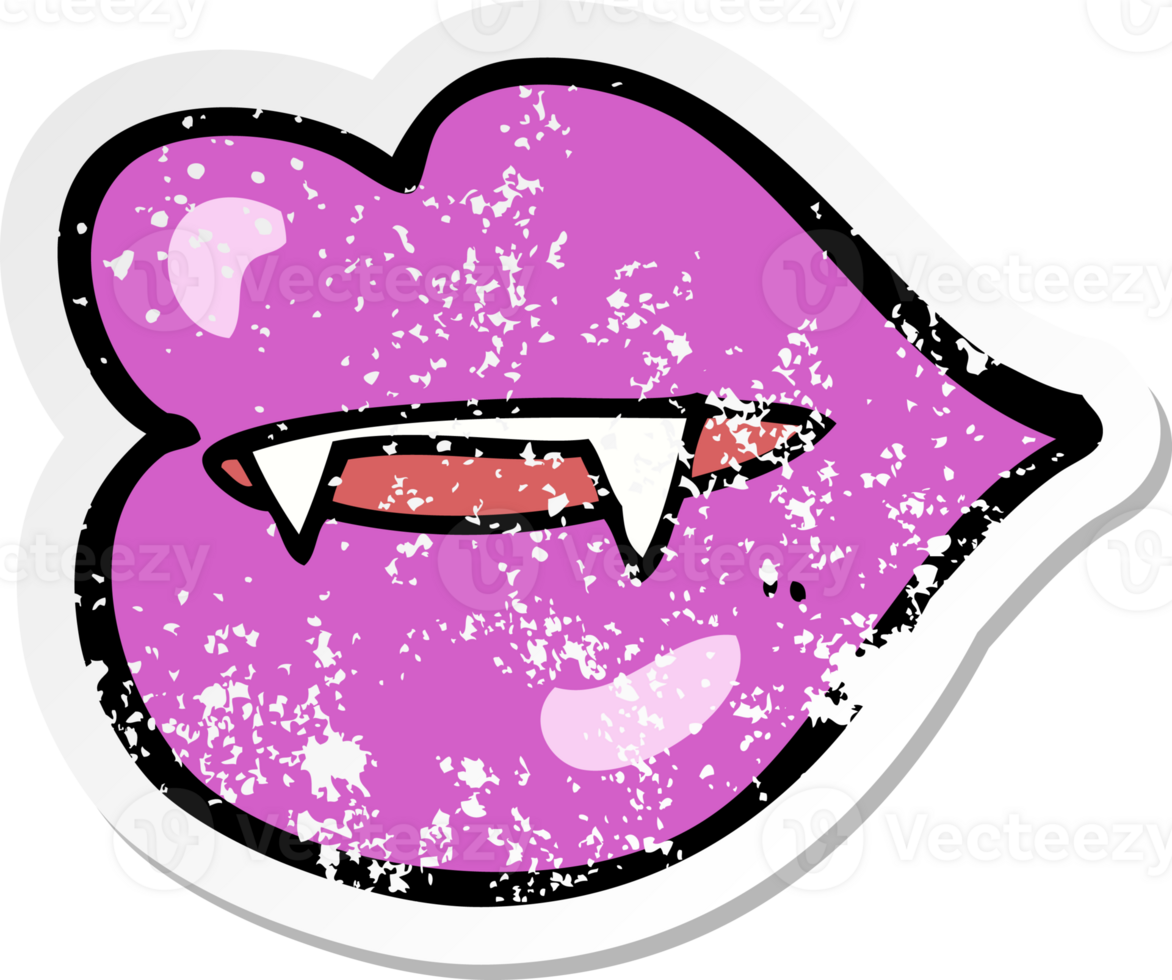 retro distressed sticker of a cartoon vampire fangs png