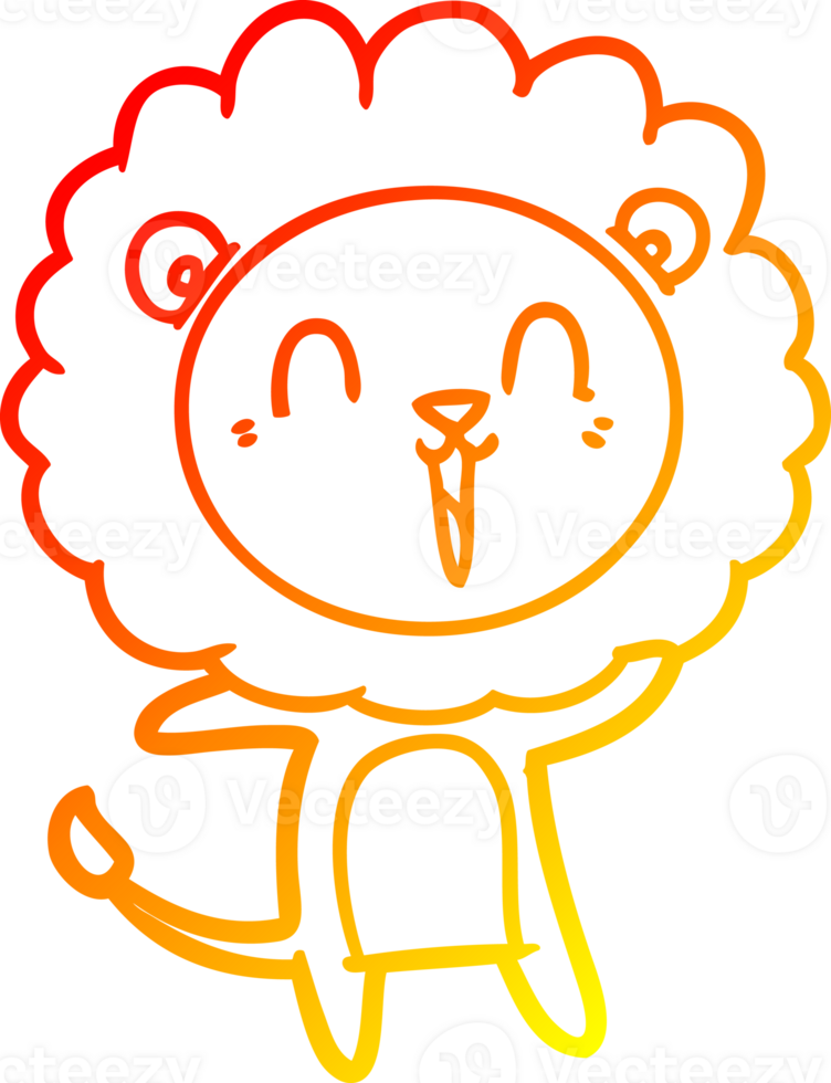 warm gradient line drawing of a laughing lion cartoon png