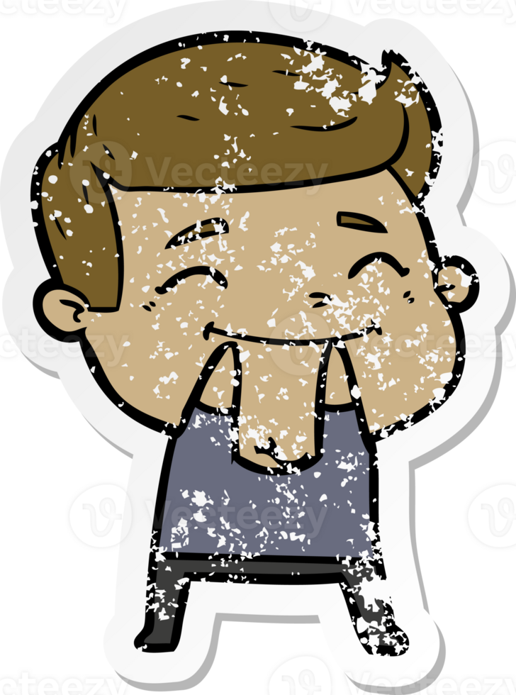 distressed sticker of a happy cartoon man png