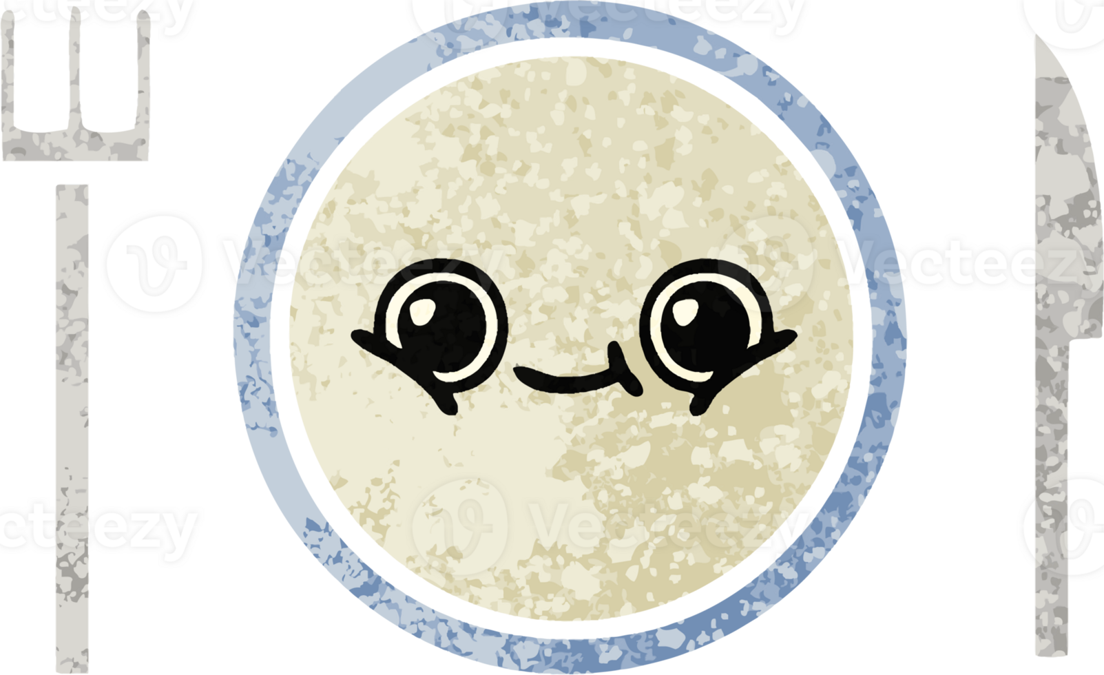 retro illustration style cartoon of a dinner plate png