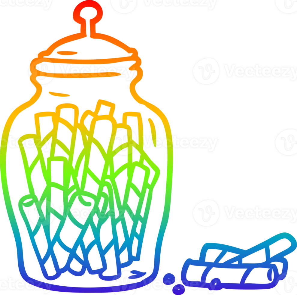 rainbow gradient line drawing of a traditional candy sticks in jar png