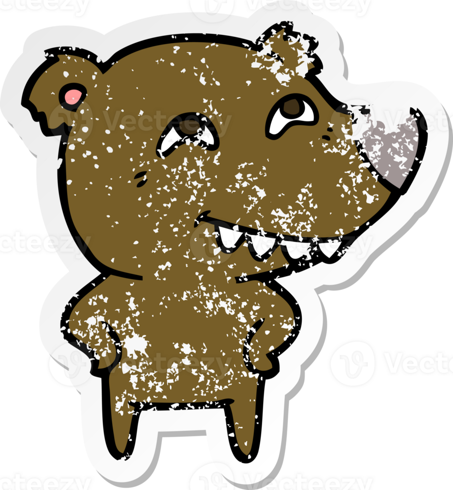 distressed sticker of a cartoon bear showing teeth png
