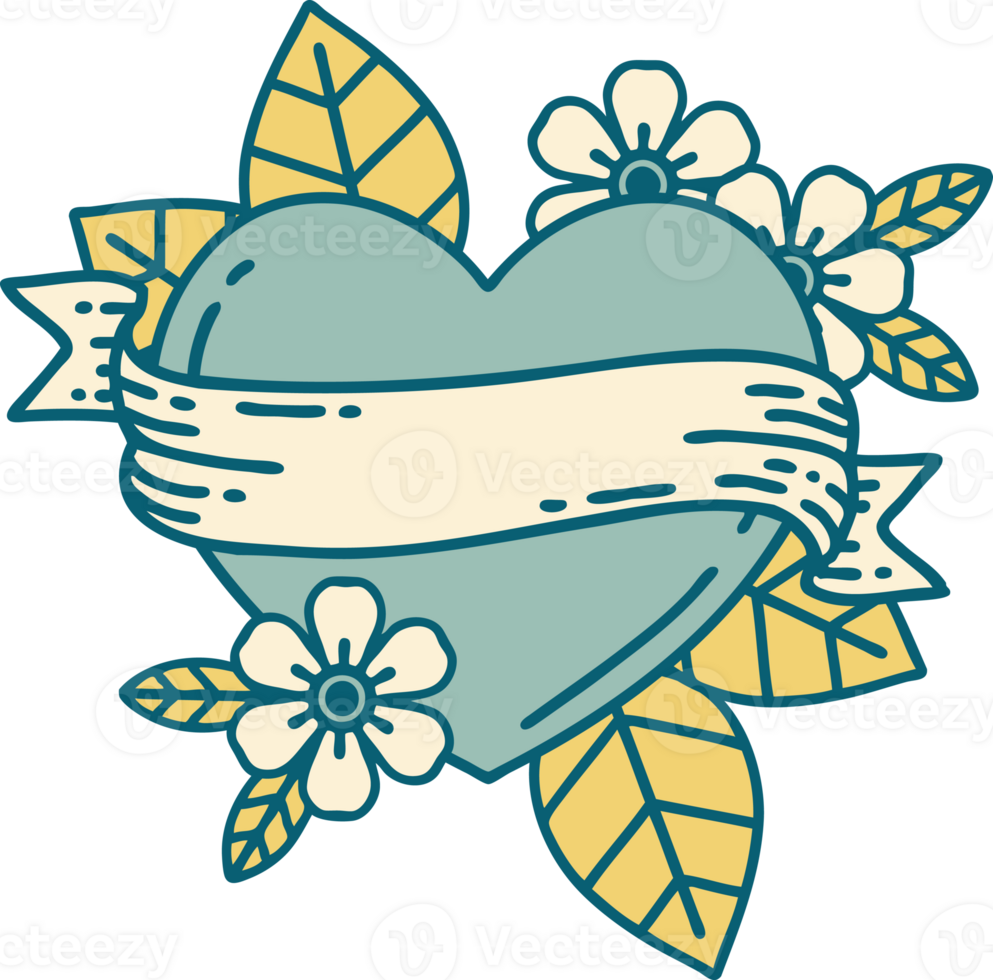 iconic tattoo style image of a heart and banner png
