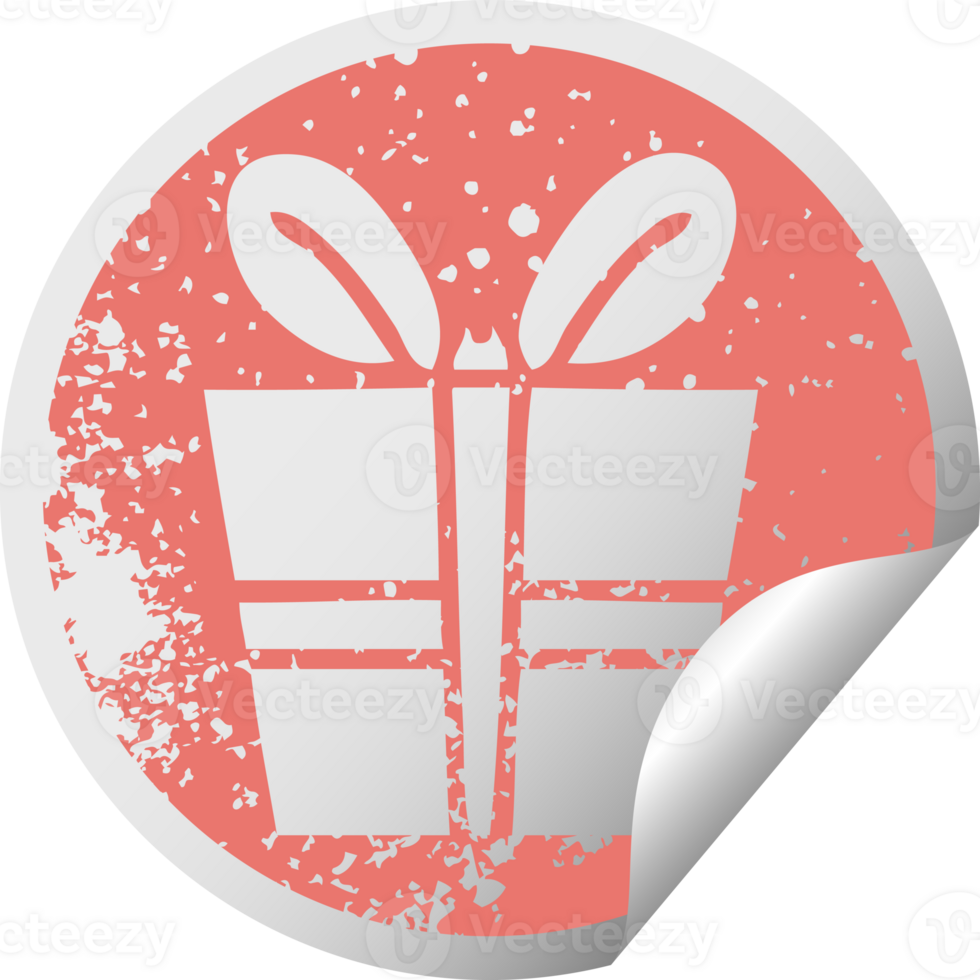 distressed circular peeling sticker quirky symbol present png