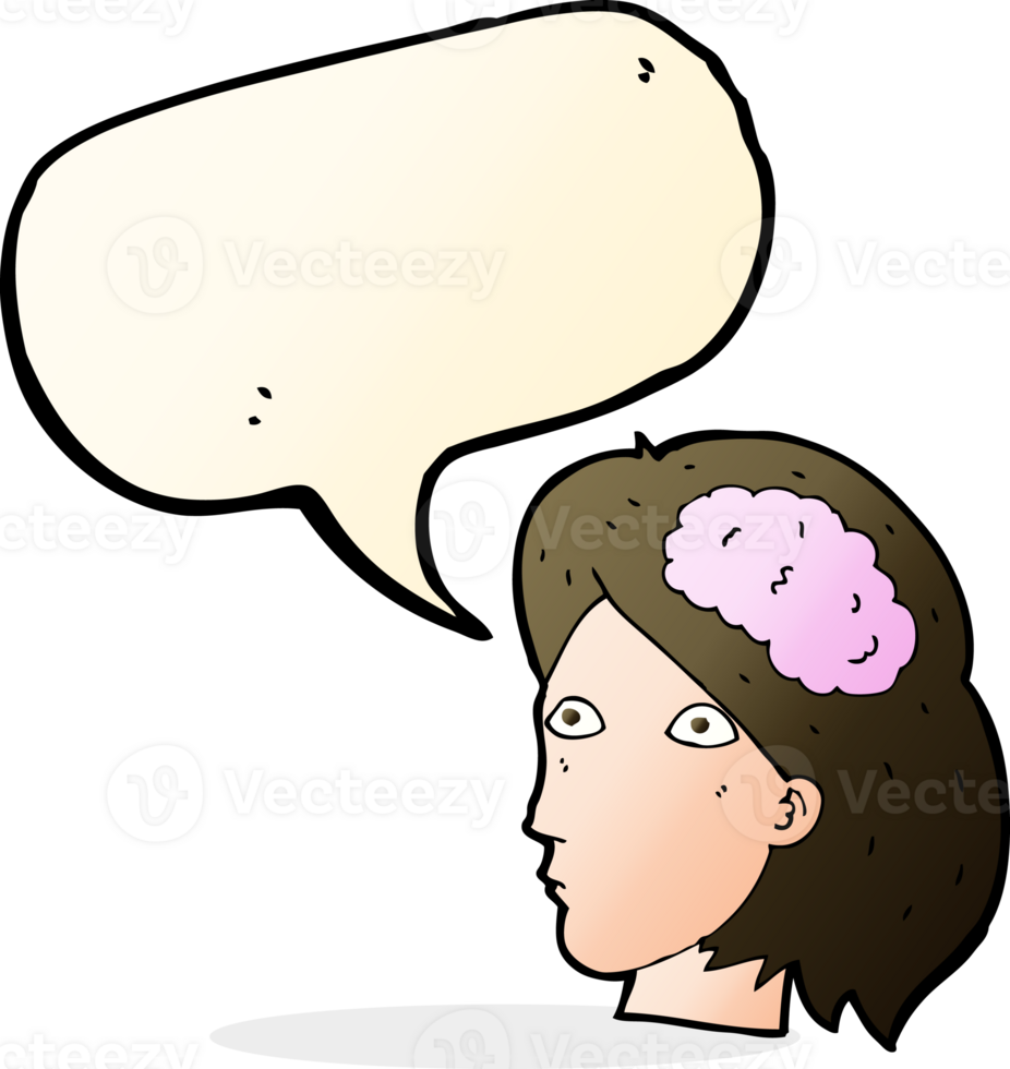 cartoon female head with brain symbol with speech bubble png