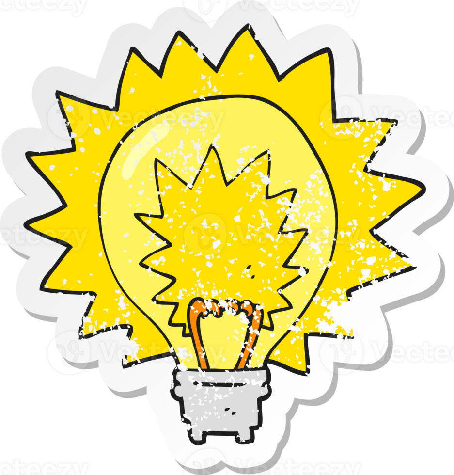 retro distressed sticker of a cartoon light bulb shining png