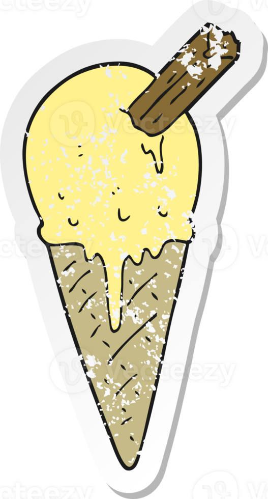 retro distressed sticker of a cartoon ice cream cone png