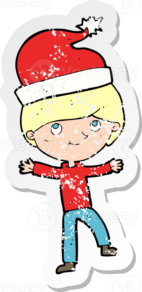 retro distressed sticker of a cartoon man ready for christmas png