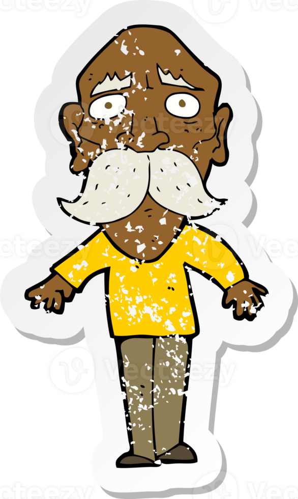 retro distressed sticker of a cartoon sad old man png