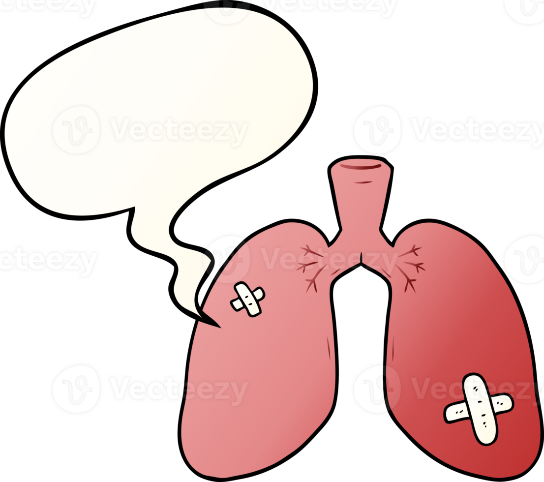 cartoon repaired lungs with speech bubble in smooth gradient style png