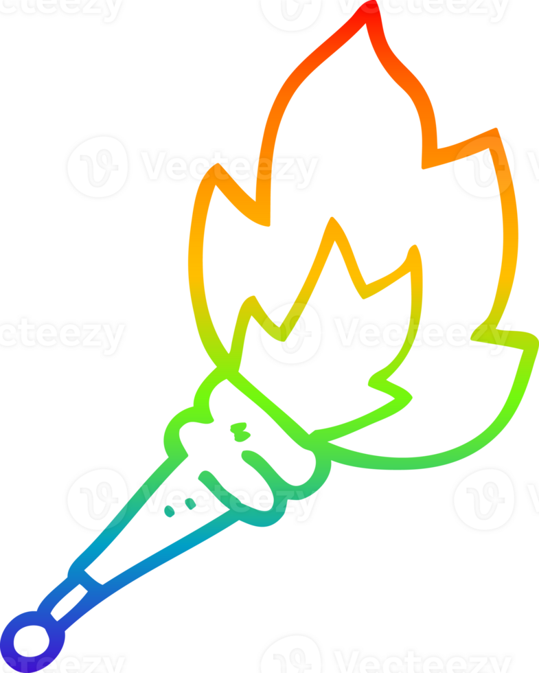 rainbow gradient line drawing of a cartoon flaming torch png