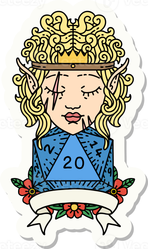 sticker of a elf barbarian character with natural twenty dice roll png