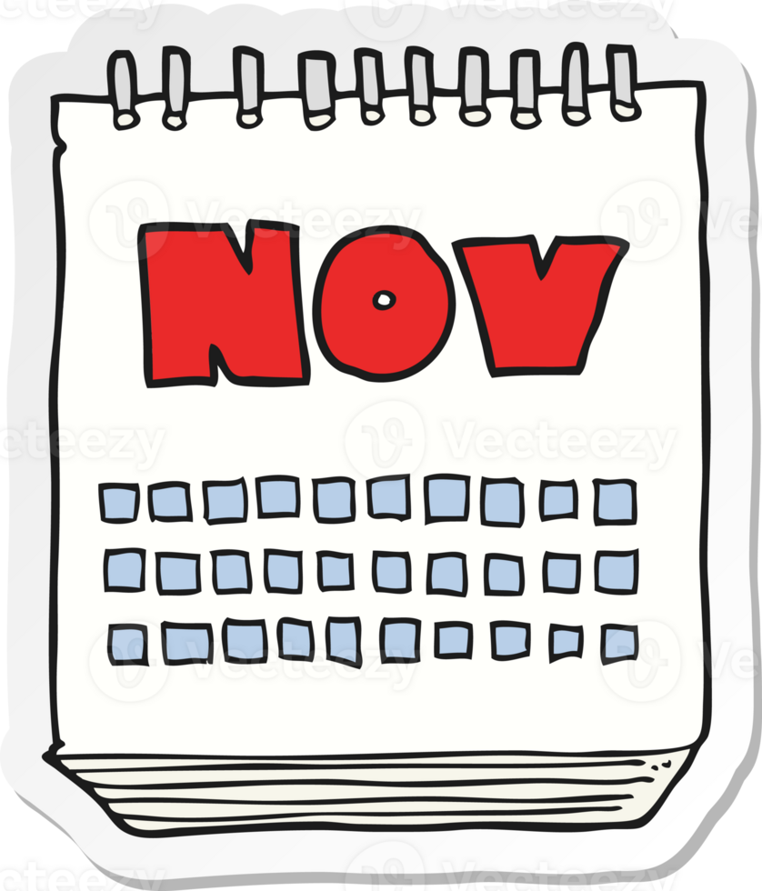 sticker of a cartoon calendar showing month of November png