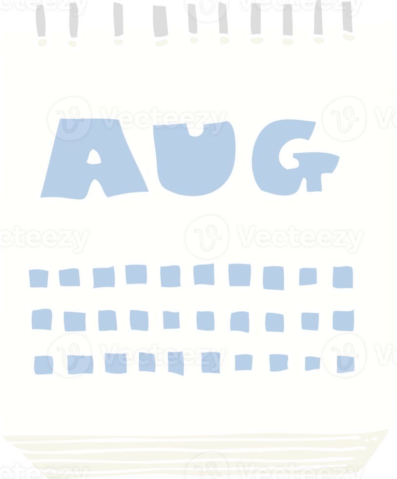 flat color illustration of calendar showing month of august png
