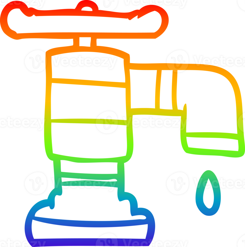rainbow gradient line drawing of a cartoon dripping faucet png