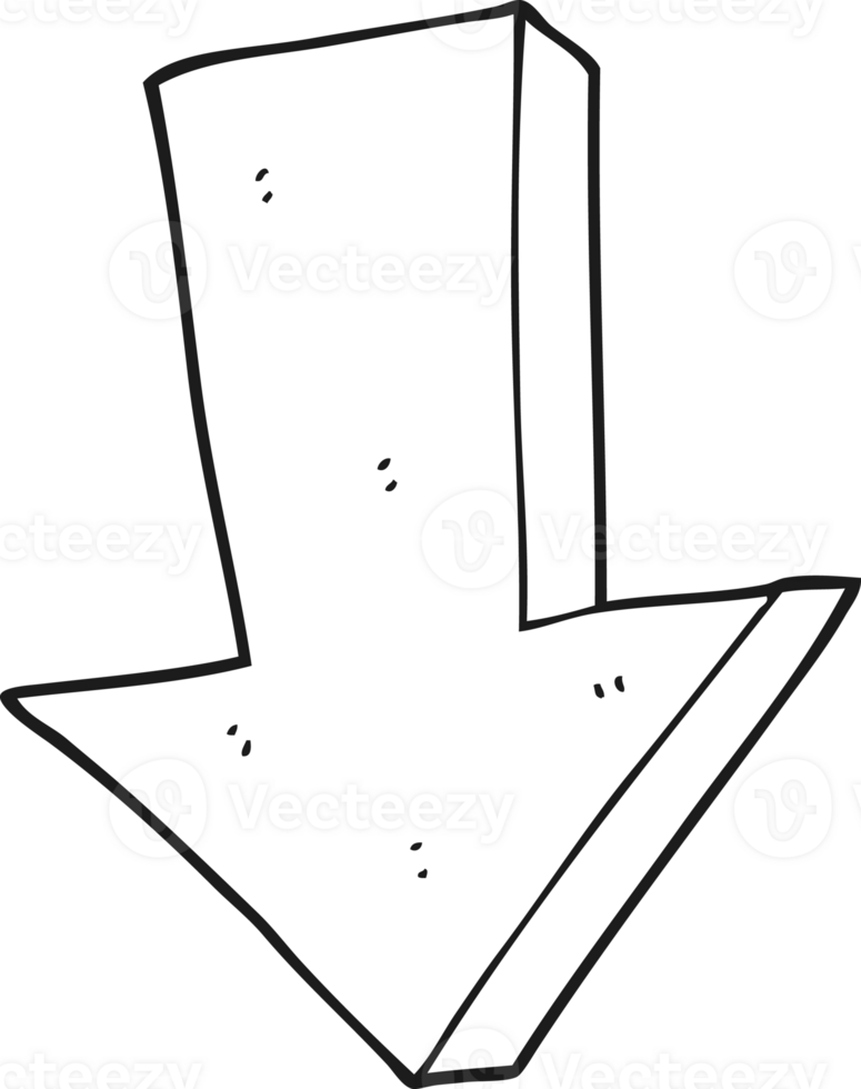 drawn black and white cartoon arrow pointing down png