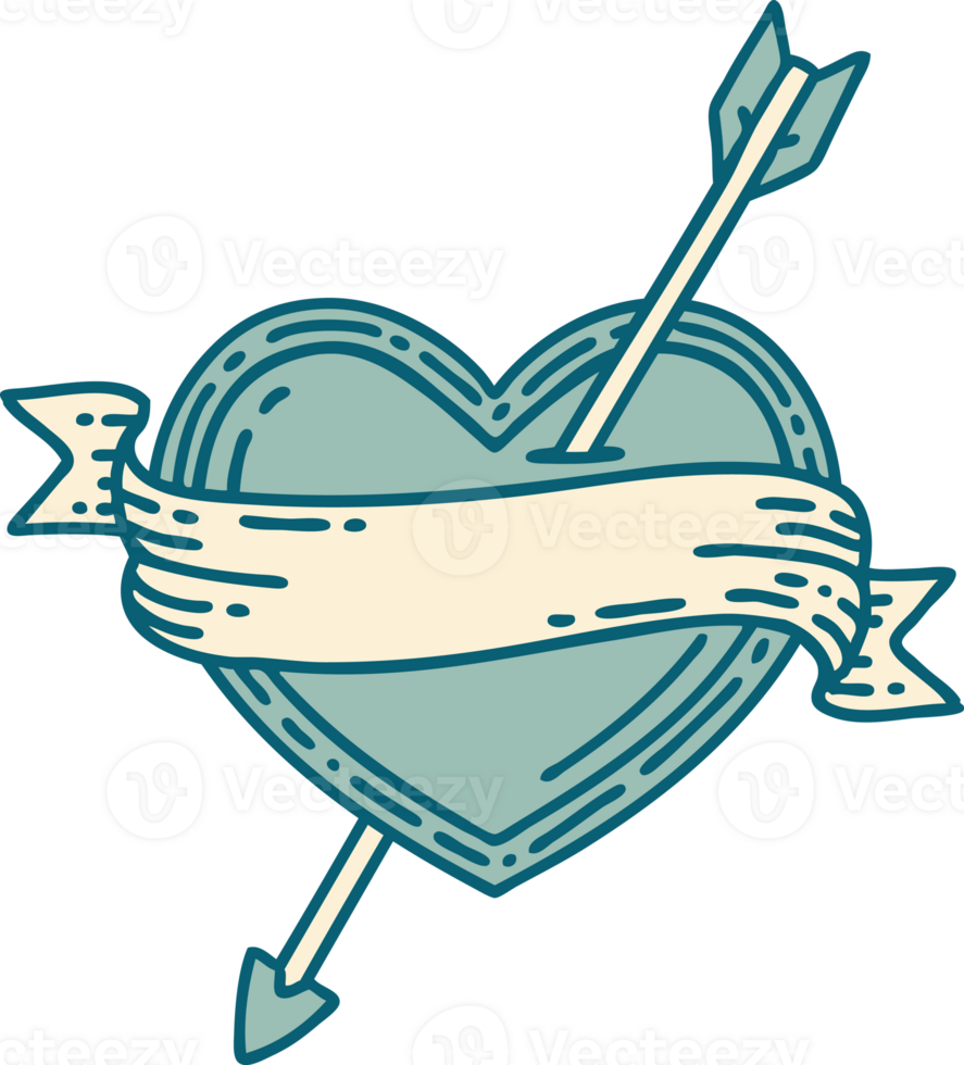 iconic tattoo style image of an arrow heart and banner png