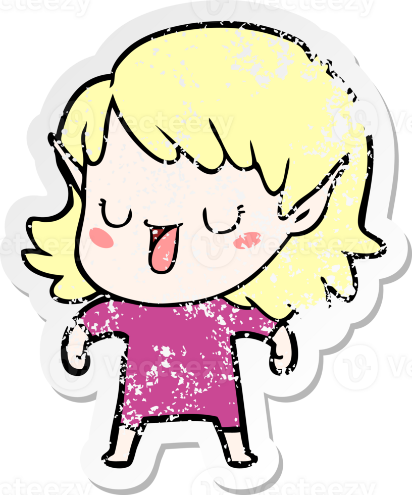 distressed sticker of a cartoon elf girl png