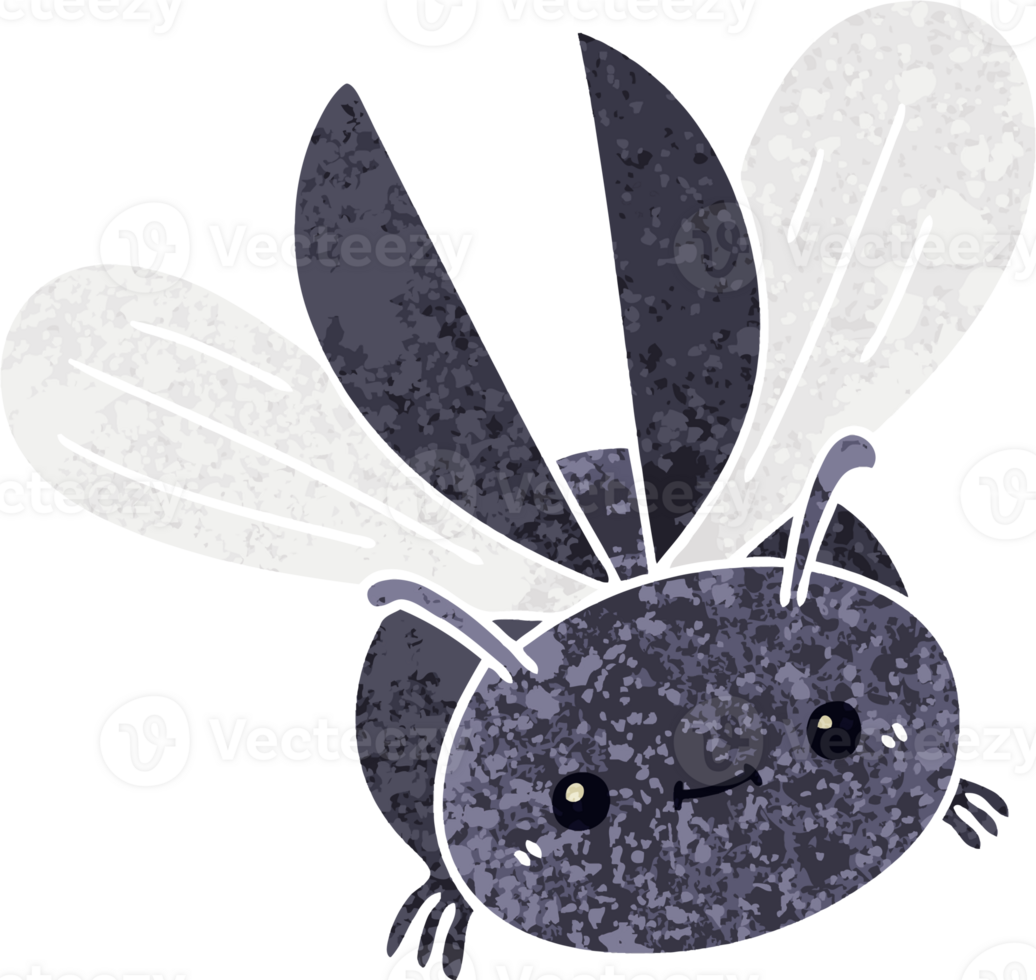 retro illustration style quirky cartoon flying beetle png