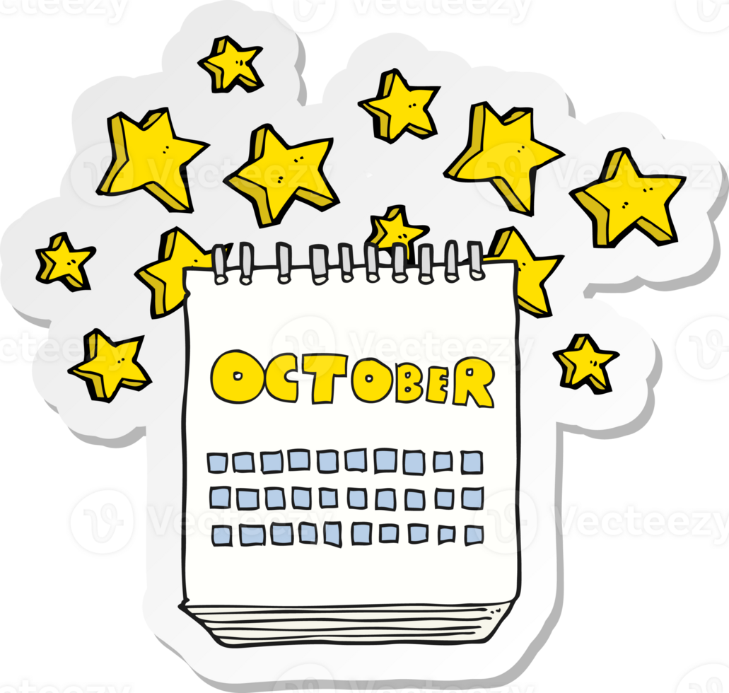 sticker of a cartoon calendar showing month of october png