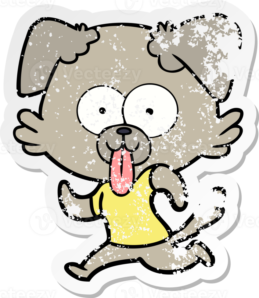 distressed sticker of a cartoon dog with tongue sticking out png
