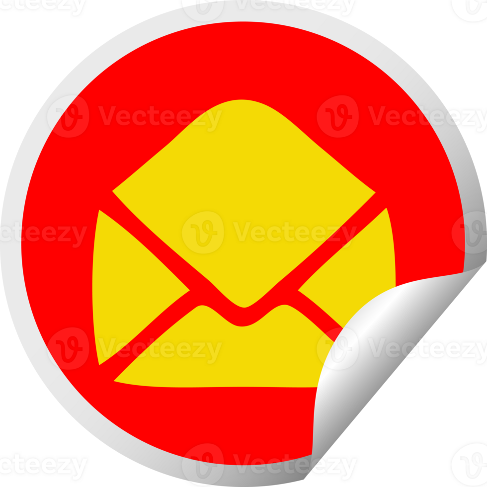 circular peeling sticker cartoon of a paper envelope png