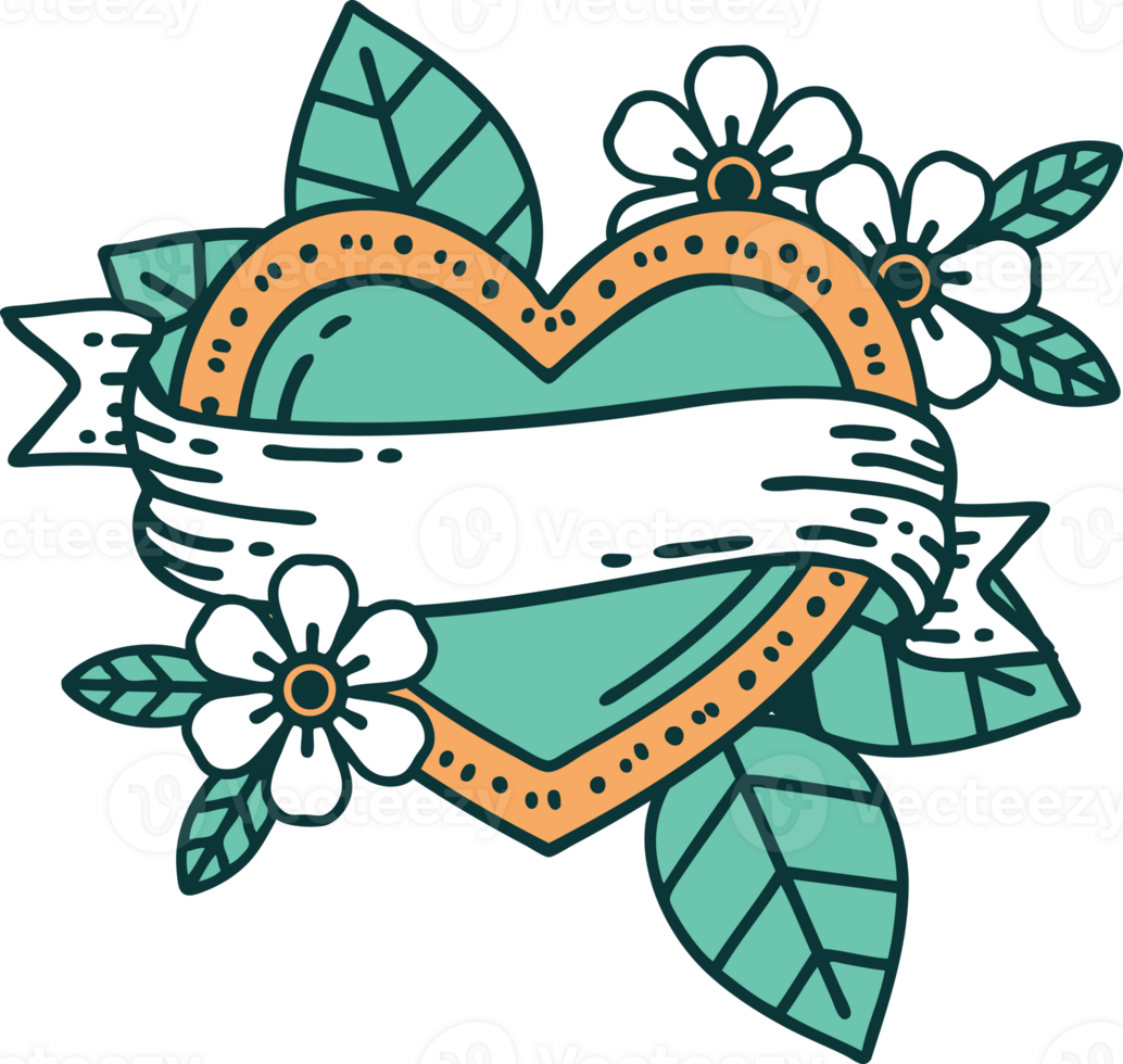 iconic tattoo style image of a heart and banner png